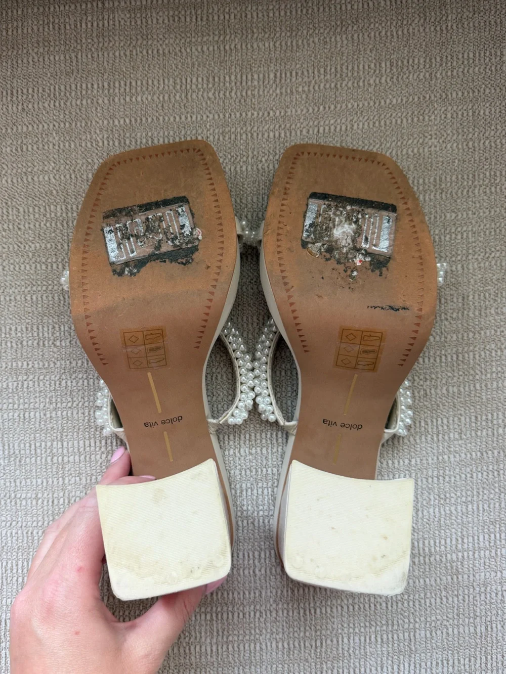 Dolce Vita Pearl-Strap Cream Platform Block Heels